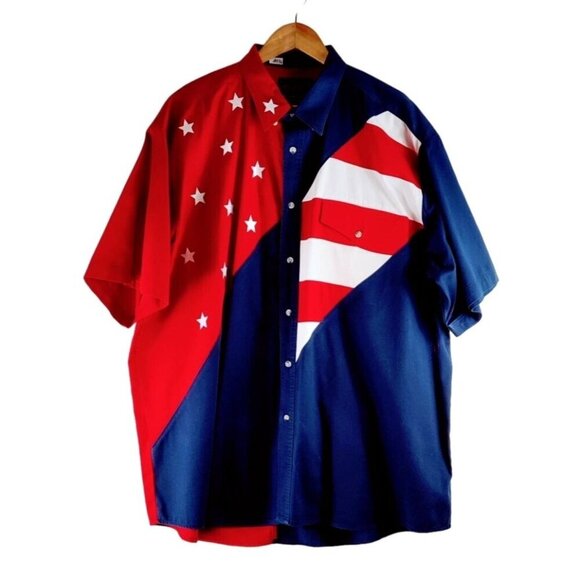 Wranglers Patriotic Shirt XXL Red White Blue Flag 4th of July Stars & Stripes - Picture 1 of 11